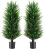 Two artificial cedar trees, 3 feet, artificial trees with UV protection artificial trimming