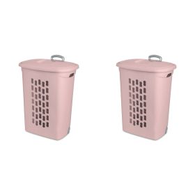 Wheeled Laundry Hamper Plastic (Color: Pink)