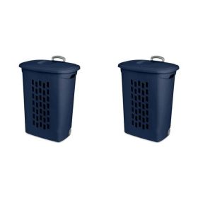 Wheeled Laundry Hamper Plastic (Color: Navy Blue)